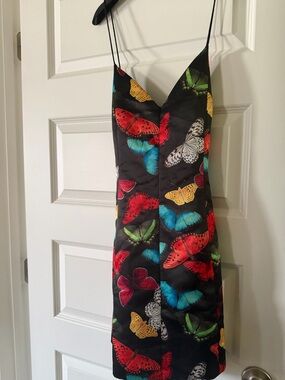 Alice + Olivia Black Butterfly Print Midi Dress
